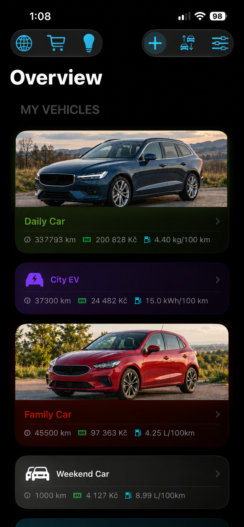 FuelLogbook vehicle overview