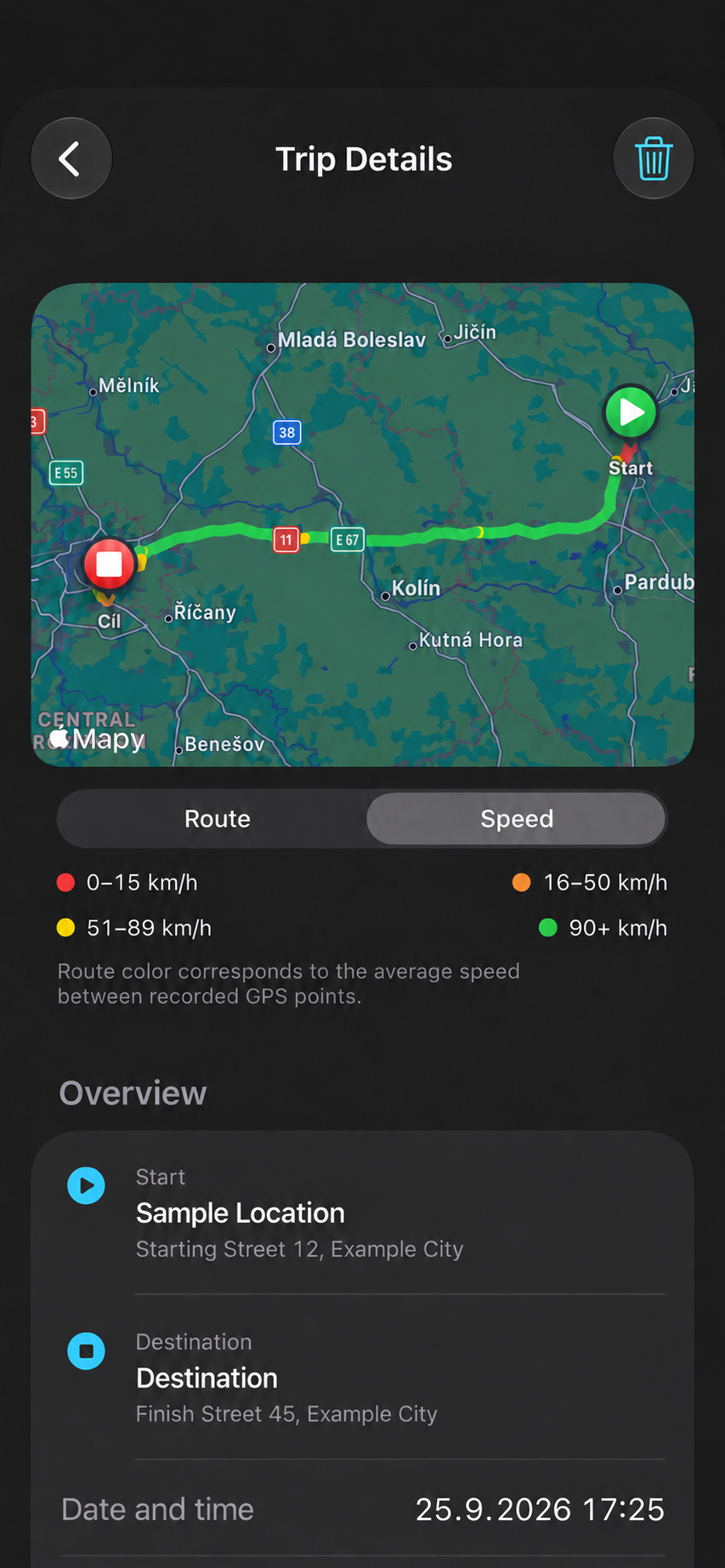 Trip route map in FuelLogbook