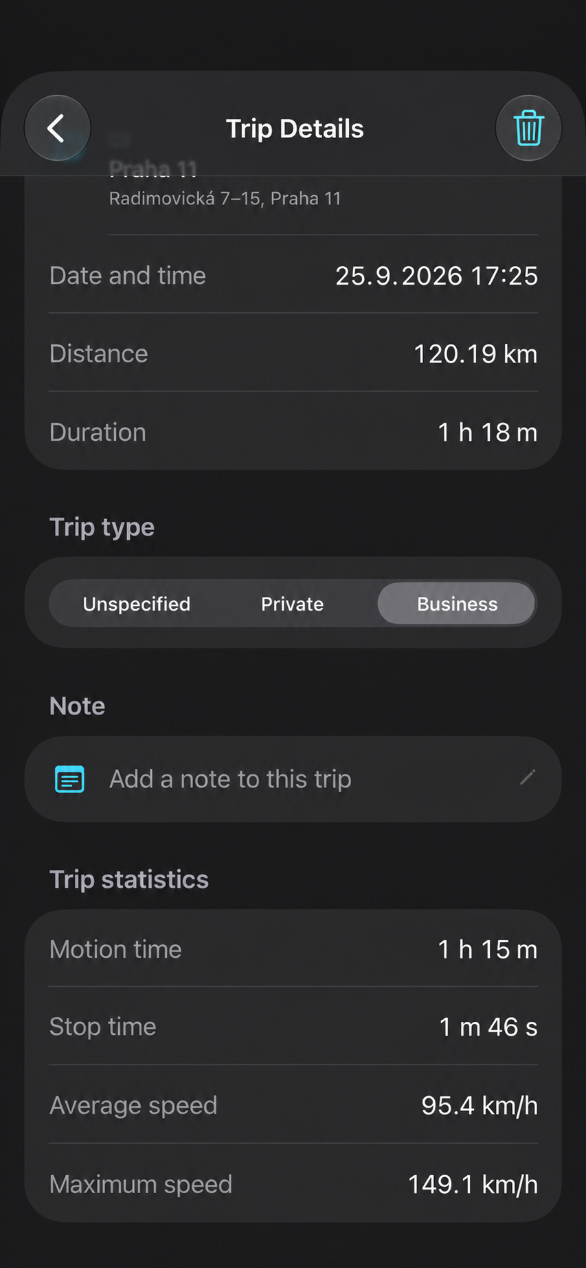 Trip statistics in FuelLogbook